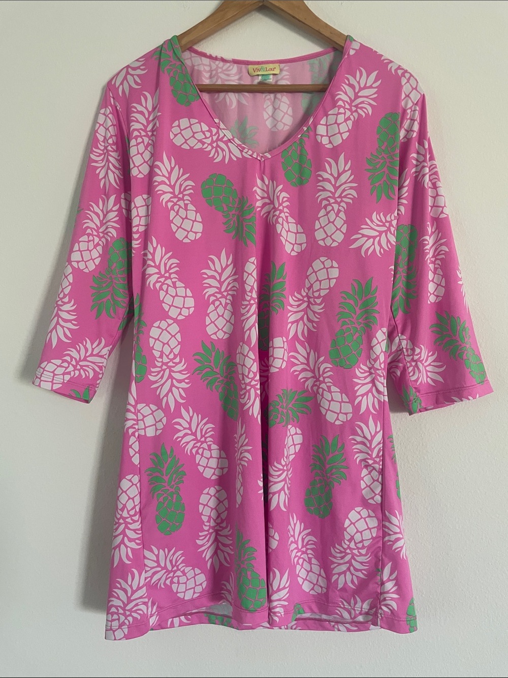 Boutique Pink Pineapple Print V-Neck Dress S/M